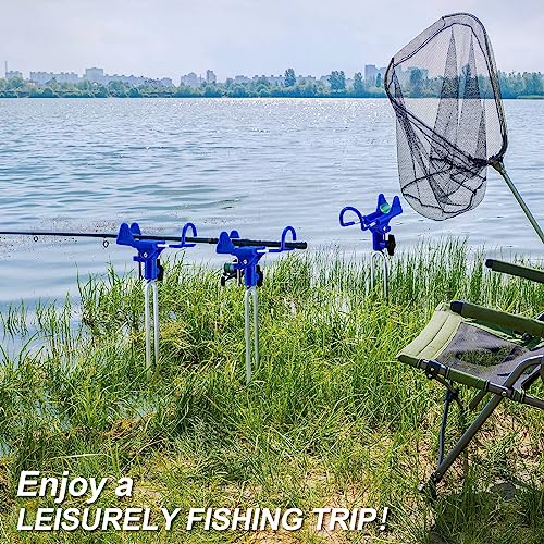 Libima 4 Pieces Fishing Rod Holders for Bank Upgraded Stainless Steel Pole Holders 360 Degree Adjustable Rod Stand for Men Father Beach Fishing Equipment Birthday Gift - color: blue
