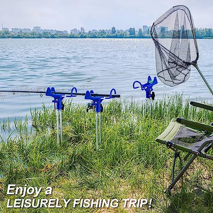 Libima 4 Pieces Fishing Rod Holders for Bank Upgraded Stainless Steel Pole Holders 360 Degree Adjustable Rod Stand for Men Father Beach Fishing Equipment Birthday Gift - color: blue