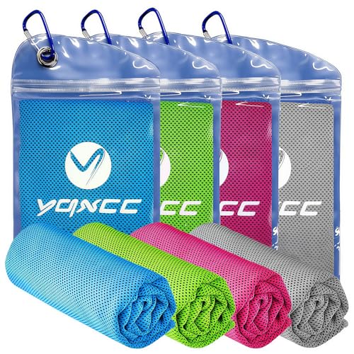 YQXCC 4 Pack Cooling Towels 40"x12", Cool Ice Towels for Neck & Face | Cooling Neck Wraps, Soft Breathable Microfiber Chilly Towels, Ideal for Gym, Yoga, Golf, Running, Camping & Hot Weather - color: Light Gray, Light Blue, Green, Rose Red