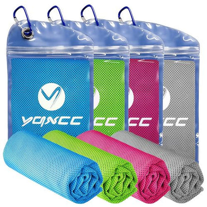 YQXCC 4 Pack Cooling Towels 40"x12", Cool Ice Towels for Neck & Face | Cooling Neck Wraps, Soft Breathable Microfiber Chilly Towels, Ideal for Gym, Yoga, Golf, Running, Camping & Hot Weather - color: Light Gray, Light Blue, Green, Rose Red