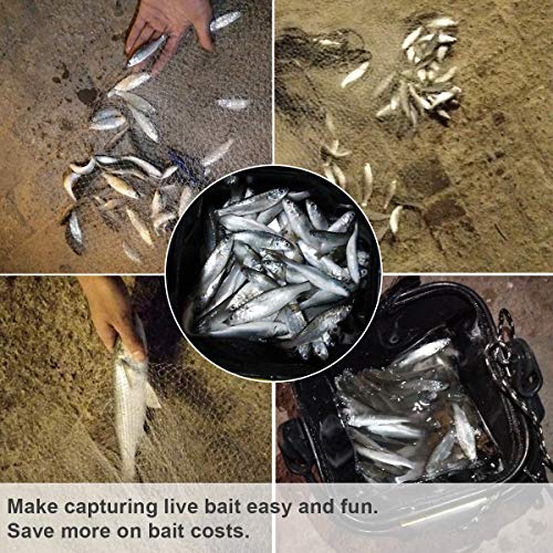 Drasry Saltwater Fishing Cast Net for Bait 3/8 1/4 or 1/2 with Heavy Sinkers Fish Trap Throw Net. Size 3ft/4ft/5ft/6ft/7ft/8ft/9ft/10ft Radius Freshwater Nets - size: 5FT (150cm) Radius, style: Lead Sinkers-3/8mesh-0.3mm Mono
