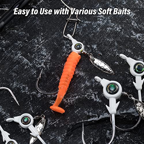 Dr.Fish 10 Pack Underspin Jigs Heads 3D Eye Freshwater Swimbait Jig Freshwater Bass Walleye Fishing Mustad Hooks Willow Blade 1/8oz,3/16oz,1/4oz,3/8oz - color: White, size: 3/8oz(#4/0 Hooks)