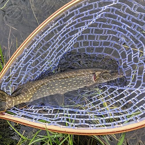 Hipicute Fly Fishing Net, Trout Net, Wooden Frame Fly Fishing Landing Net with Soft Rubber Mesh for Catch and Release, Lightweight Fish Net for Trout Bass, Fly Fishing Gear for Stream Fishing - color: White-01, style: Rectangle Holes