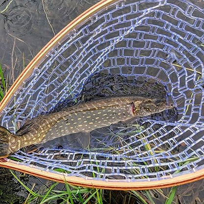 Hipicute Fly Fishing Net, Trout Net, Wooden Frame Fly Fishing Landing Net with Soft Rubber Mesh for Catch and Release, Lightweight Fish Net for Trout Bass, Fly Fishing Gear for Stream Fishing - color: White-01, style: Rectangle Holes