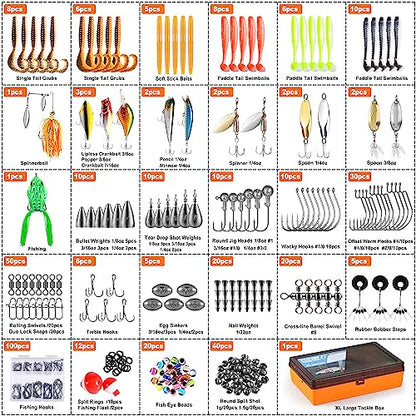 PLUSINNO 353/404 PCS Fishing Lures, Upgrade Fishing Tackle Box with Tackle Included, Crankbaits, Hooks, Weights, Other Accessories, Fishing Lure Bait Gear Equipment Kit Gift for Men Freshwater Bass - color: 404 Pcs Fishing Tackle Kit