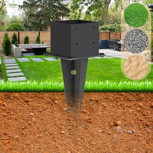 2 Pcs 22-inch 6"x 6" Fence Post Anchor Ground Spike(Internal 5.6"x5.6") | Metal Post Stake Ground With Black Powder-Coated|Fence Stakes Post Base For Deck|Fence|Porch|Railing|Mailbox - size: 2, style: 6"x 6"