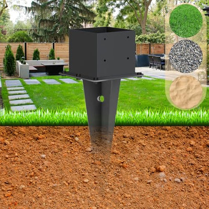 2 Pcs 22-inch 6"x 6" Fence Post Anchor Ground Spike(Internal 5.6"x5.6") | Metal Post Stake Ground With Black Powder-Coated|Fence Stakes Post Base For Deck|Fence|Porch|Railing|Mailbox - size: 2, style: 6"x 6"