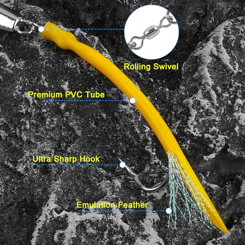 Diamond Jig Saltwater Fishing Lures Casting Jigging Spoon with Tube Tail Stainless Steel Hooks Trolling Lures Striped Bass Metal Jig for Deep Sea Surf Fishing Bottom Dragging Sinking - color: Yellow, size: 4 oz