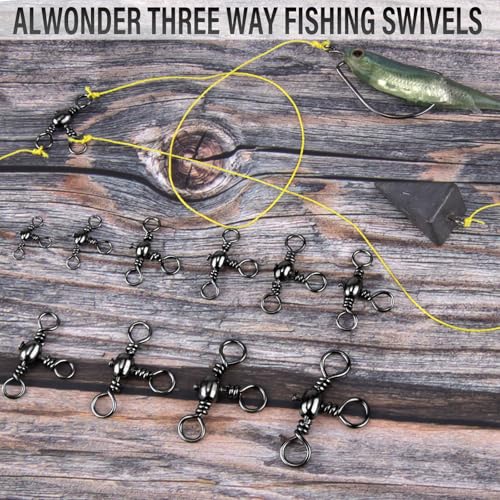 Alwonder 50-Pack 3 Way Swivels Fishing Tackle High Strength Stainless Steel Barrel Swivels 35-175LB Three Way Swivel for Saltwater Freshwater Catfish Rigs Surf Fishing Rigs - size: #2-101LB