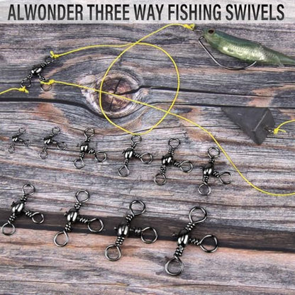 Alwonder 50-Pack 3 Way Swivels Fishing Tackle High Strength Stainless Steel Barrel Swivels 35-175LB Three Way Swivel for Saltwater Freshwater Catfish Rigs Surf Fishing Rigs - size: #10-35LB