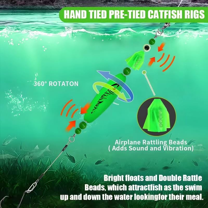 YOTO Santee Cooper Rig, Catfish Rig for Bank Fishing, Catfishing Tackle Rattler Floats, Chunky Rigs Catfish Equipment - style: Spiral Catfish Bells - 3pcs