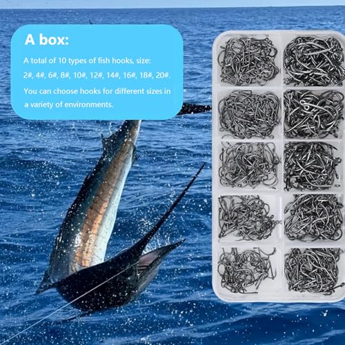 Dyxssm Small Fishing Hooks for Freshwater, 1000pcs 600pcs 400pcs Trout Fish Hook Set, 10 Sizes #2-#20 - color: Black, style: 400pcs (#2-#20)