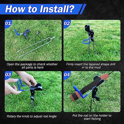 Upgraded Fishing Rod Holders - 2 Pack, 360 Adjustable, Bank, Beach, Ground Fishing Pole Stand - color: BLUE