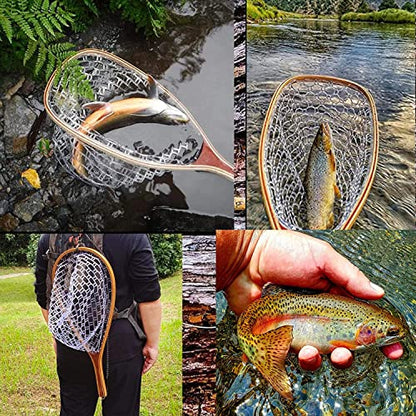 EUPHENG Fly Net Trout Net Landing Net Float Fishing Net Soft Rubber Clear Ghost Net Catch & Release Net Magnetic Net Release - color: HWRN05-Round Head Clear Rubberized Net