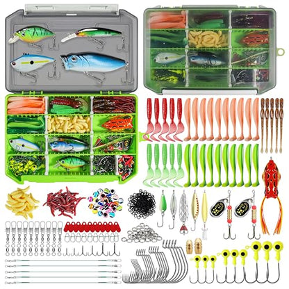 GOTOUR 128/209/240/265pcs Fishing Lures Kit with Tackle Box, All-in-1 Fishing Accessories Gear Set with Soft Lure, Minnow, Crankbait, Hooks, Sinkers, and Terminal Tackle Kit, Fishing Gifts for Men - color: B-240 pcs Pro Lures kit