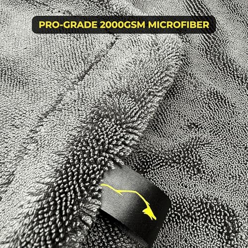 Sleek Max Dry 2000GSM Car Drying Towel 20x31, Black | Ultra-plush twist-loop microfiber, maximum absorption, soft on paint, double-sided, cars, trucks, SUVs & full-vehicle drying - color: Black