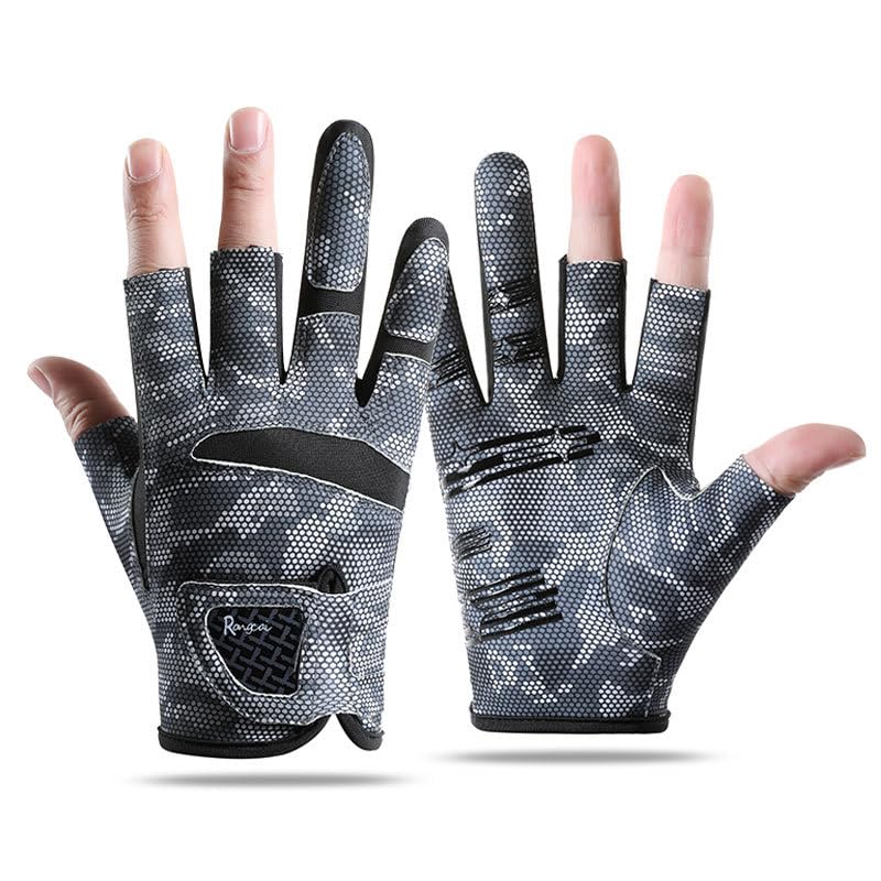 Men’s 3-Cut-Finger Fishing-Gloves Non-Slip Breathable-Kayak-Gloves | Adult UV-Protective breathable gloves,3 open fingertips aid line control,non-slip palms improve grip fly fishing accessories - size: Medium