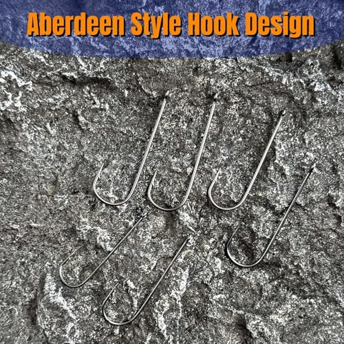 Panfish Fishing Hooks, 200Pcs Aberdeen Hooks 5 Sizes Assorted | Light Wire Crappie Hooks, Straight Shank Live Bait Fishing Freshwater, For Bluegill Small Bass, 6# 4# 2# 1# 1/0