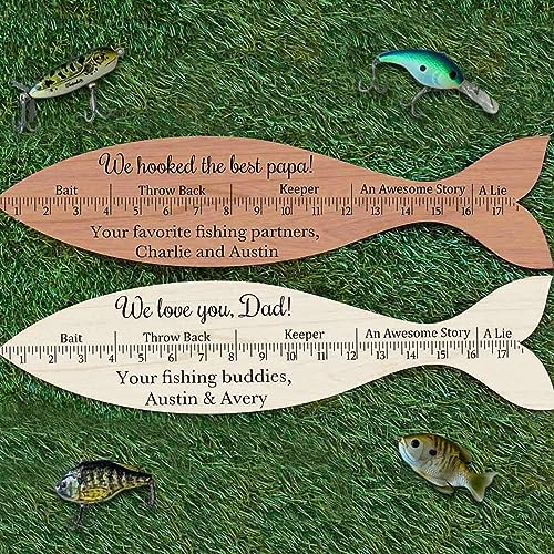 BYFDIY Custom Fish Ruler Wooden Personalized Engraved Fish Measurement Tool Father Gifts for Men Dad Fishing Lovers