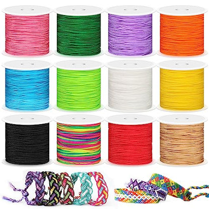 Selizo 12 Rolls Nylon String for Bracelets, Chinese Knotting Nylon Cord for Jewelry Making, Nylon Beading Thread for Kumihimo, Braided Bracelets, Necklaces, Macrame Craft, Wind Chime