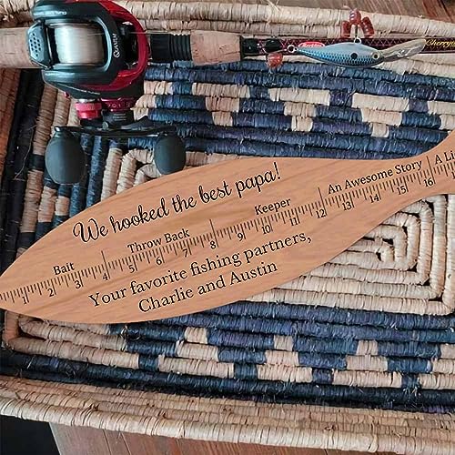 BYFDIY Custom Fish Ruler Wooden Personalized Engraved Fish Measurement Tool Father Gifts for Men Dad Fishing Lovers