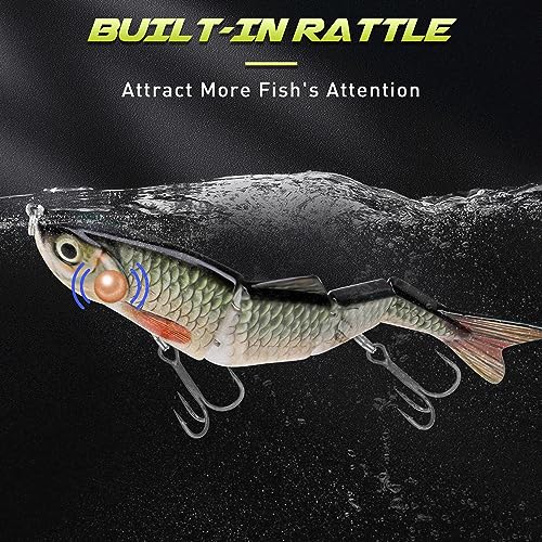 GOTOUR Jointed Swimbaits, Easy Catch Fishing Lures for Bass Trout Crappie | Wiggling Vibrating Rattling Gurgling for More Bites, Heavy-Duty Dyneema Fiber, Slow Sinking, Fresh & Saltwater Fishing Baits - color: C1-4.7"-0.6oz