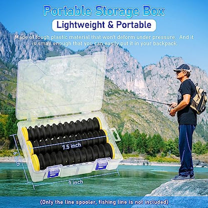 Dreyoo 3 Pcs Fishing Line Storage Organizer, Leader Holder with 12 Slots to Keep Your Lines Tangle Free, Spooler Winder, and Hook Keeper with Rigging Spools - color: Black