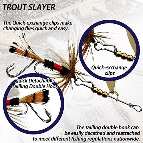 Trout Lures Fishing Spinnerbaits, Rooster Bait Tail Hard Metal Brass Spinner Baits Trout Fishing Lures for Bass Salmon Pike Freshwater Saltwater - color: A1-N03-6pcs-1/16oz