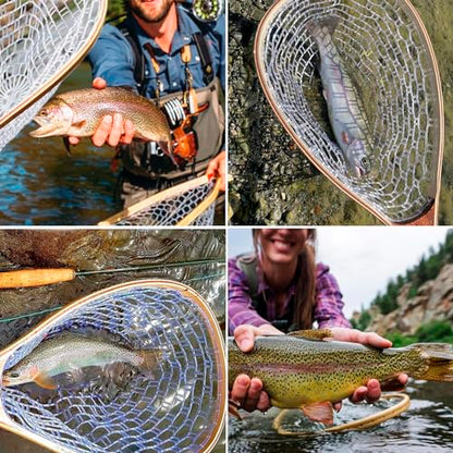 Hipicute Fly Fishing Net, Trout Net, Wooden Frame Fly Fishing Landing Net with Soft Rubber Mesh for Catch and Release, Lightweight Fish Net for Trout Bass, Fly Fishing Gear for Stream Fishing - color: White-01, style: Rectangle Holes
