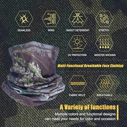 Camo Face Mask & Neck Gaiter - UV Sun Protection, Cooling for Men & Women - Hunting, Fishing, Cycling, Hiking - color: Camo D