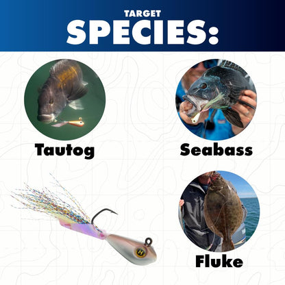 Hogy Groundfish Biki Jig, Jig Head for Fishing | VMC Barbarian Hook | Saltwater & Freshwater Fishing Lures for Tog, Fluke, Sea Bass, Cod | Swim & Slow Jig Fishing Bait for Shallow Waters - size: 2 oz