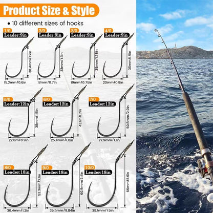 YOTO Circle Hooks Rigs with Saltwater Steel Leader Wire, 25/50PCS Octopus Hook Rig for Bass Catfish Fishing - color: 50pcs/bag, size: 10/0