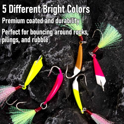 Dr.Fish 5 Pack Pompano Jigs with Teaser Hooks, Surf Fishing Jig Heads Saltwater Lure Banana Shape Stand Up O'Shaughnessy Beach Casting Halibut Striper Redfish Flounder - color: Chartreuse, size: 1/4oz-Hook 2/0
