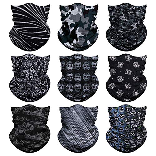 Venswell Neck Gaiter Face Mask Men Women,Seamless Bandana Rave Face Cover Scarf Mask,Balaclava,Headband, Head Wrap,Headwear - color: B-black Gray Series