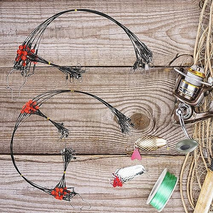 Fishing Leader Rigs Saltwater Freshwater Stainless Steel Wire Leader Fishing Rigs with Swivels Snaps Beads 1-3 Arms Saltwater Rig Wire Bottom rigs for Trolling Pier Surf Fishing Tackle - color: Black-1 Arm-12pcs