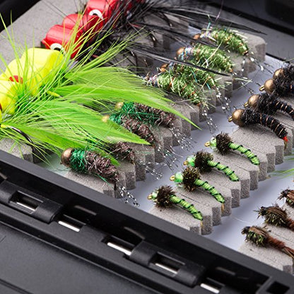 BASSDASH Fly Fishing Flies Kit Fly Assortment Trout Bass Fishing with Fly Box with Dry/Wet Flies, Nymphs, Streamers, Popper - style: 80 Pcs Assorted Flies Kit