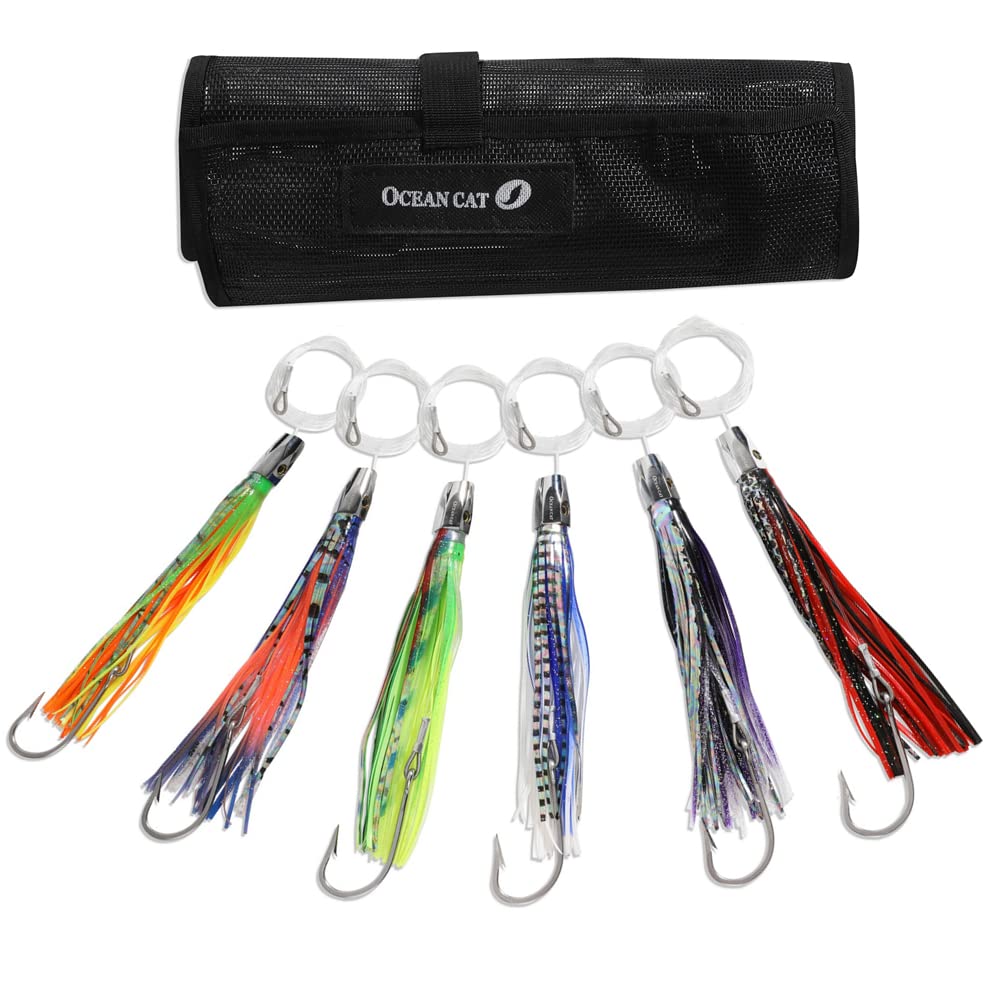 OCEAN CAT Saltwater Trolling Lure for Marlin Tuna Mahi Dolphin Durado Wahoo Trolling Lures Free Mesh Bag Offshore Big Game Lures - color: 6.5 in - Weighted Head - 6pcs