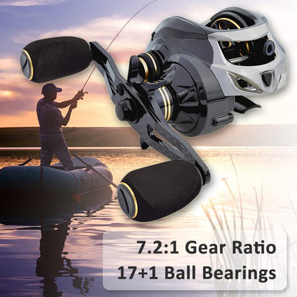 FISHDROPS Baitcasting Reels, 17+1BB Magnetic/Centrifugal Brake Systems Baitcaster Reel, High-Speed Gear Ratio 7.0 Ultra Smooth Low Profile Baitcast Fishing Reel - color: Dual Brake-Right CT