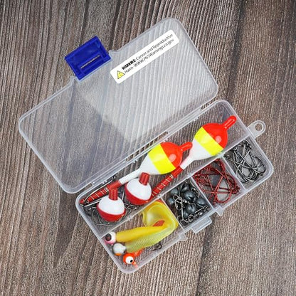 Fishing Tackle Kit Beginners, 58pcs Kids Tackle Box Starter Kit Includes Fishing Hooks Bobbers Sinkers Swivel Snaps Soft Lure Jig Heads Fishing Gifts for Men Equipment