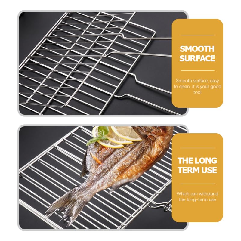 Cabilock Thickened Stainless Steel Fish Grill Basket 15.75X11.81 Inch BBQ Grilling Rack with Handle for Outdoor Cooking Camping Vegetable and Meat Grilling
