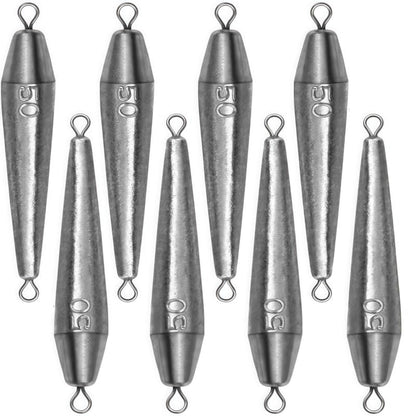 10PCS Fishing Weights, Inline Trolling Bullet Sinkers Double Ring Torpedo Fishing Weights Lead Drop Shot Fishing Weight Sinkers - 20g-50g - size: 1.8 oz - 8 Pack
