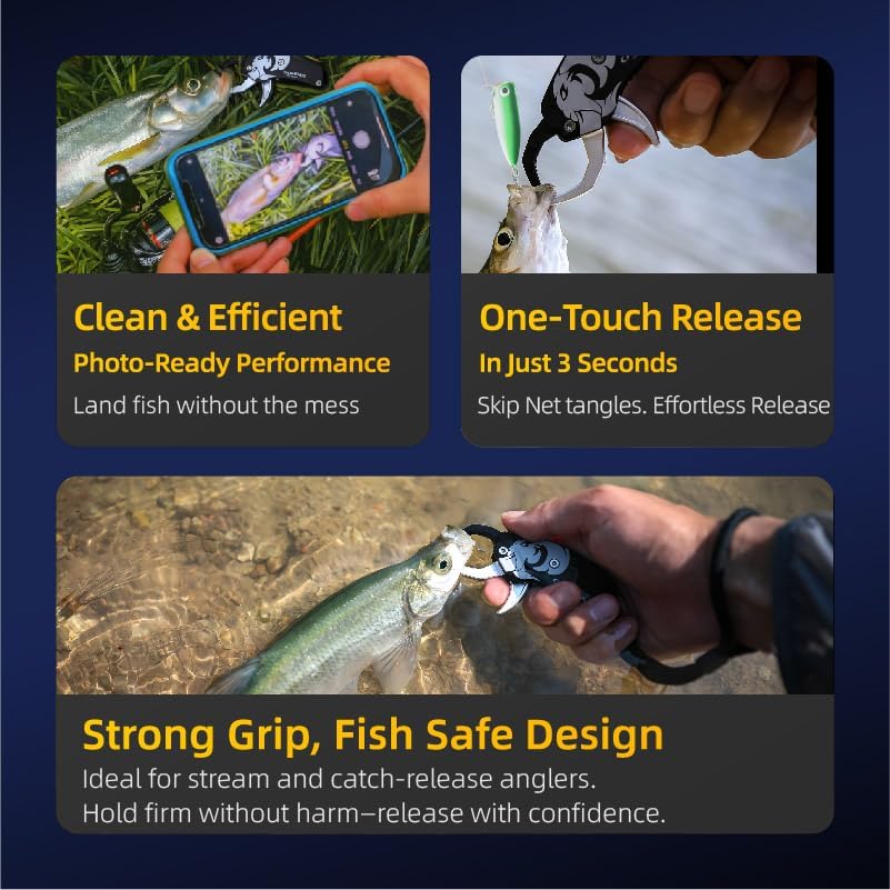GOMEXUS Fish Lip Gripper, Portable Lightweight Fish Gripper, Aluminium Fish Grabber Tool, Lip Grippers Fishing, Mini Fishing Gripper with Lanyard (Blue) - color: Blue
