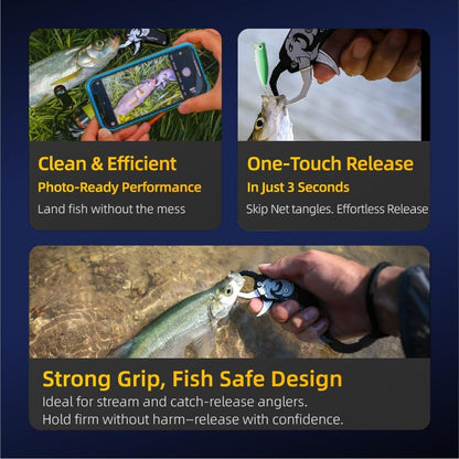 GOMEXUS Fish Lip Gripper, Portable Lightweight Fish Gripper, Aluminium Fish Grabber Tool, Lip Grippers Fishing, Mini Fishing Gripper with Lanyard (Blue) - color: Blue