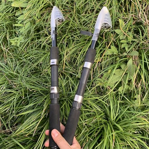 Tripquips Fishing Pole Combo, 6.9ft 2Pcs Telescopic Rods Set, Collapsible Fishing Rods, 2PCS Spinning Reel Set with Carrier Bag Freshwater Fishing Rod and Reel Combos Kits - color: Blue & Purple Fishing Combos