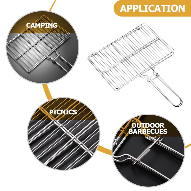 Cabilock Thickened Stainless Steel Fish Grill Basket 15.75X11.81 Inch BBQ Grilling Rack with Handle for Outdoor Cooking Camping Vegetable and Meat Grilling