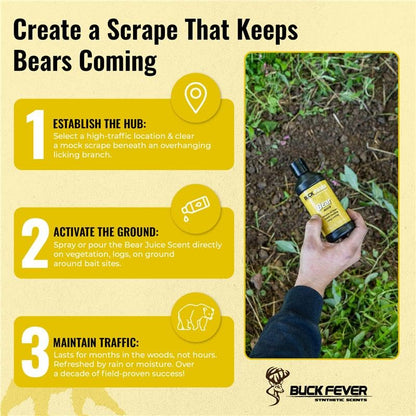 Buck Fever Bear Juice – Synthetically Formulated Bear Bait Attractant – Non-Spoiling, Sweet Synthetic Bear Attractant Scent for Trail Camera - size: 8oz