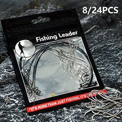 Saltwater Fishing Hook Rigs,Steel Leaders Long Shank Hook for Surf Fishing,Black Leader Wire O'shaughnessy Forged Hook for Freshwater - size: 5/0-18“-60lb, style: 8pcs