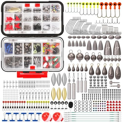 TRUSCEND Complete Fishing Accessories - Tackle Box with Tackle Included, Fishing Hooks, Jig Heads, Sinkers, Weights, Swivels, Snaps, Bobbers, Leaders - Fishing Gear Set for Bass Trout Panfish Walleye - color: C-408pcs Premium Kit