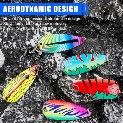 Fishing Spoons Saltwater Fishing Lures,5pcs Trolling Spoon Lure with Treble Hooks Metal Jigs Lures for Bass Trout Tuna Salmon Grouper Freshwater Saltwater - size: 1oz(28g)