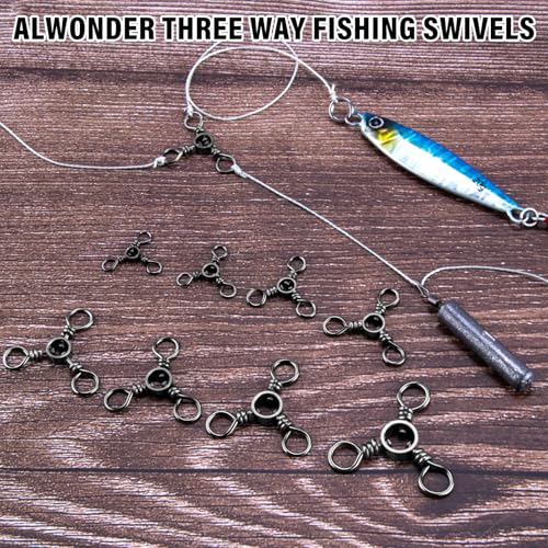 Alwonder 100-Pack 3 Way Swivels Fishing Tackle, 28-143LB Stainless Steel Black Nickel Three Way Swivel Fishing Swivels Connectors Saltwater Freshwater Surf Deep Drop Catfishing Rigs Tackle - size: #3/0-143LB-100 Pack